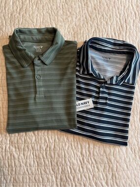 Old Navy Polo Tops in Olive Green and Navy Stripes